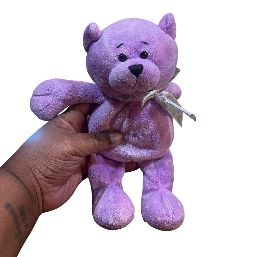Ganz Peace Bear Purple Plush Teddy Stuffed Animal Blue Peace Sign H11492 10 inch